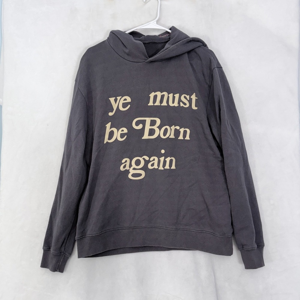 Nagri Ye Must Be Born Again Hoodie Mens L Gray Sweatshirt Fleece Pullover